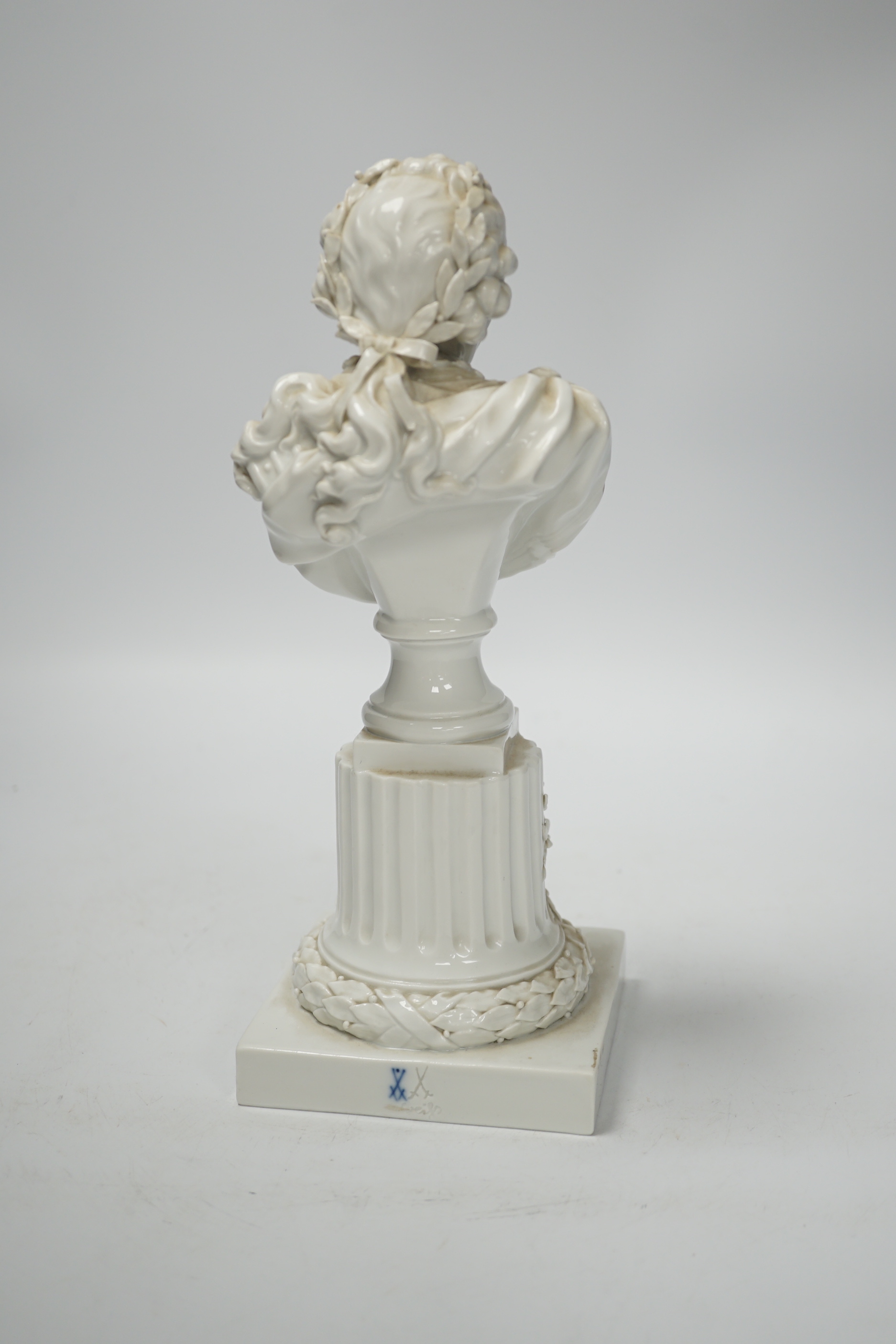 An early 20th century Meissen ‘Weiss’ (white glazed) porcelain bust of Frederick the Great of Prussia, 25.5cm high